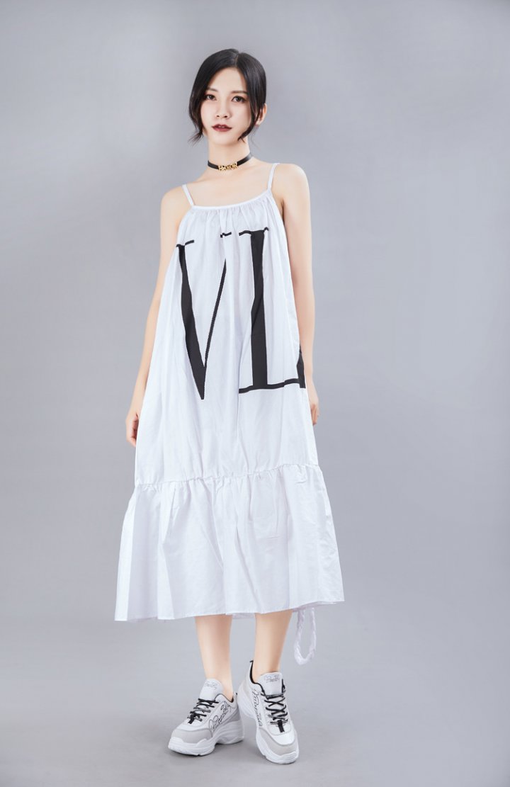 Sling summer printing Japanese style big skirt loose dress