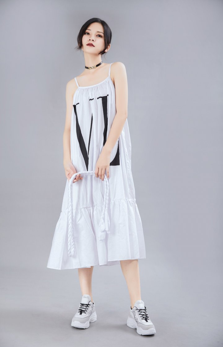 Sling summer printing Japanese style big skirt loose dress