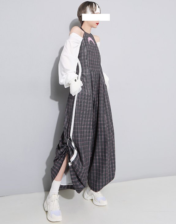 Japanese style halter moon folds jumpsuit for women