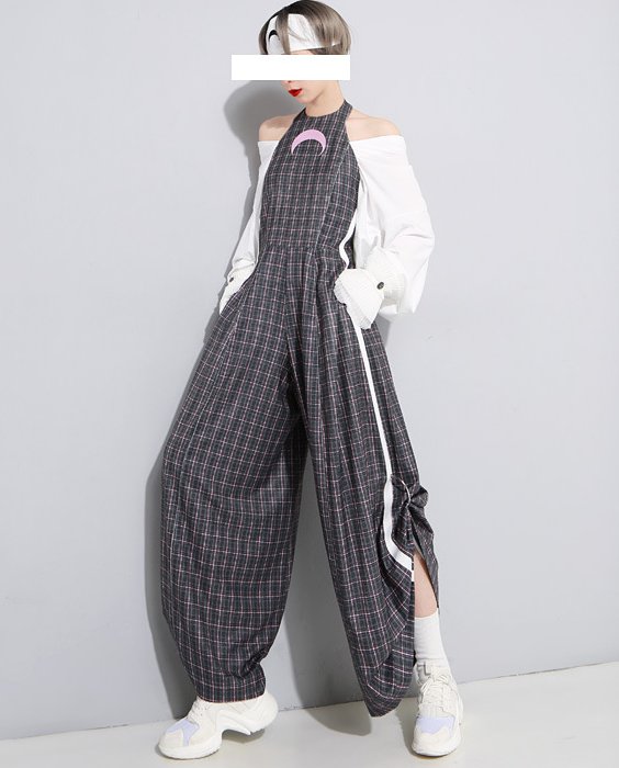 Japanese style halter moon folds jumpsuit for women
