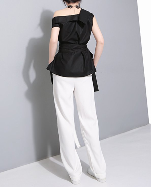 Korean style big bow shirt irregular tops for women