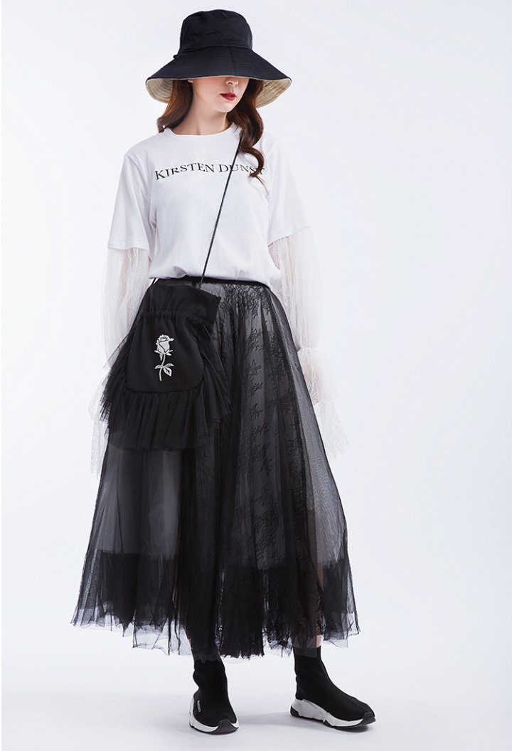 Thick and disorderly splice gauze summer five lace skirt