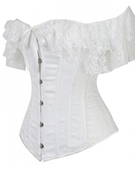 Body sculpting flat shoulder fashion tops lace gauze corset