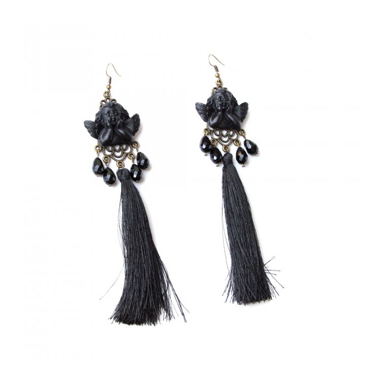 Angel black long accessories halloween tassels ear-drop