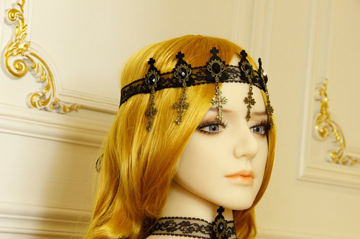 Lace black headband crosses vampire hair band