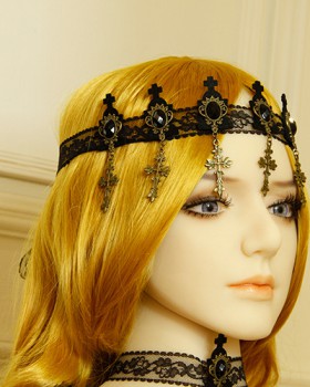Lace black headband crosses vampire hair band