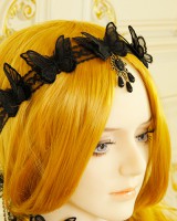 Lace gauze headband butterfly black headwear