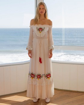 Embroidery embroidered T-shirt sweet long dress