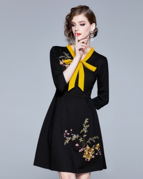Embroidery big skirt pure slim autumn sweet long dress