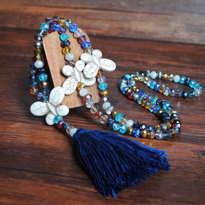 Knitted beads accessories crystal tassels necklace