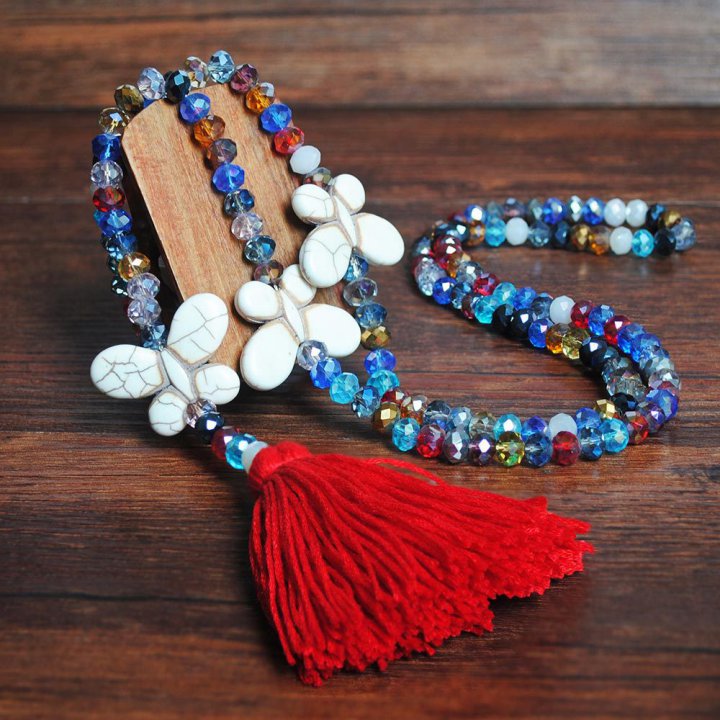 Knitted beads accessories crystal tassels necklace