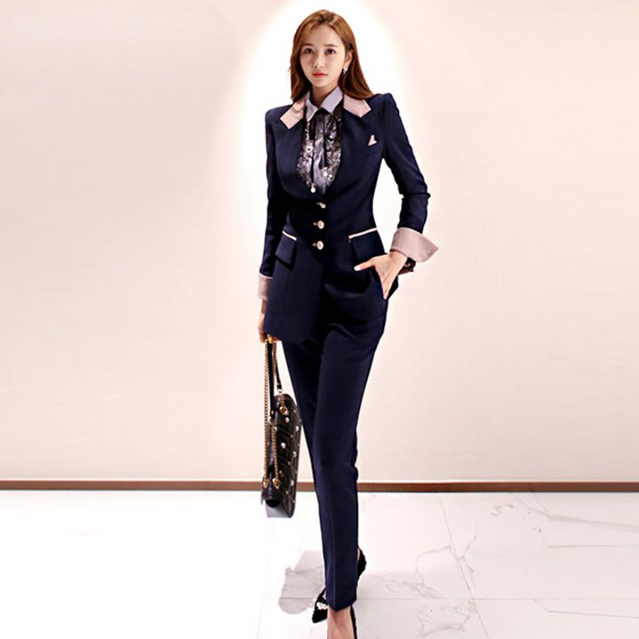 Pinched waist coat profession business suit 2pcs set for women