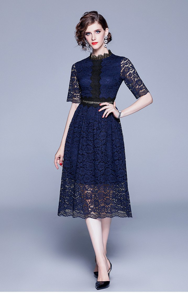 Spring lace splice crochet hollow dress