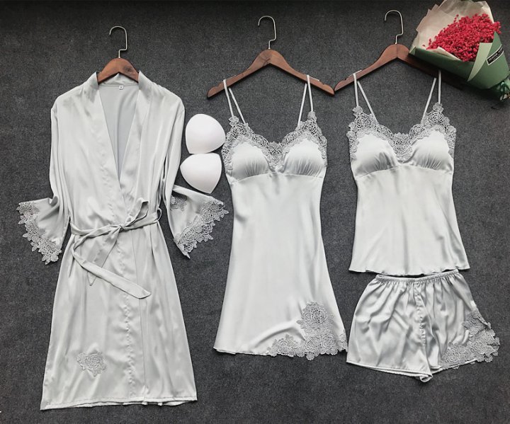 Sentiment ice silk summer pajamas 4pcs set for women