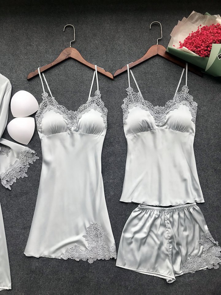 Sentiment ice silk summer pajamas 4pcs set for women