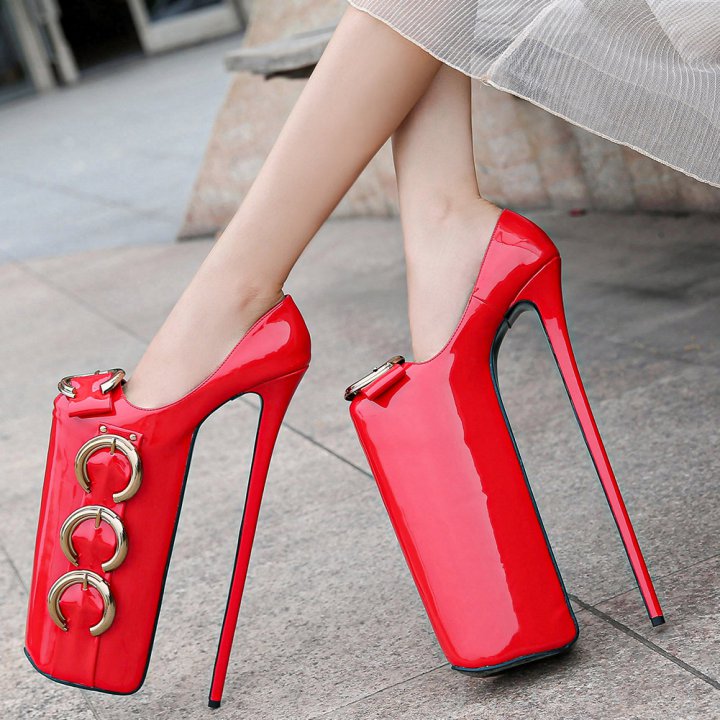 Nightclub large yard metal buckles high-heeled shoes for women