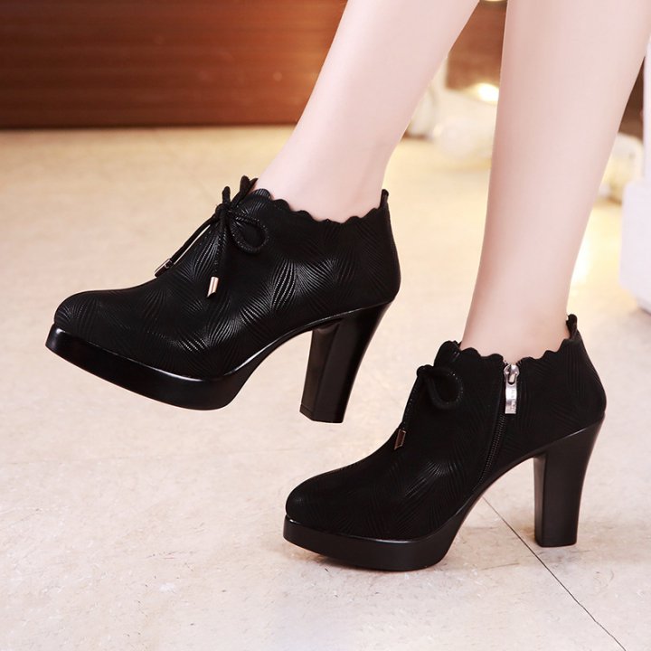 Autumn catwalk footware thick black shoes for women