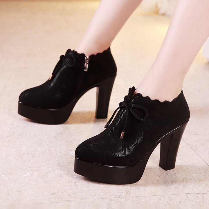Autumn catwalk footware thick black shoes for women