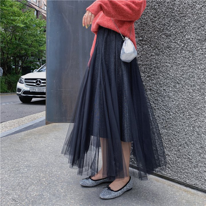 Autumn and winter gauze pleated long big skirt skirt