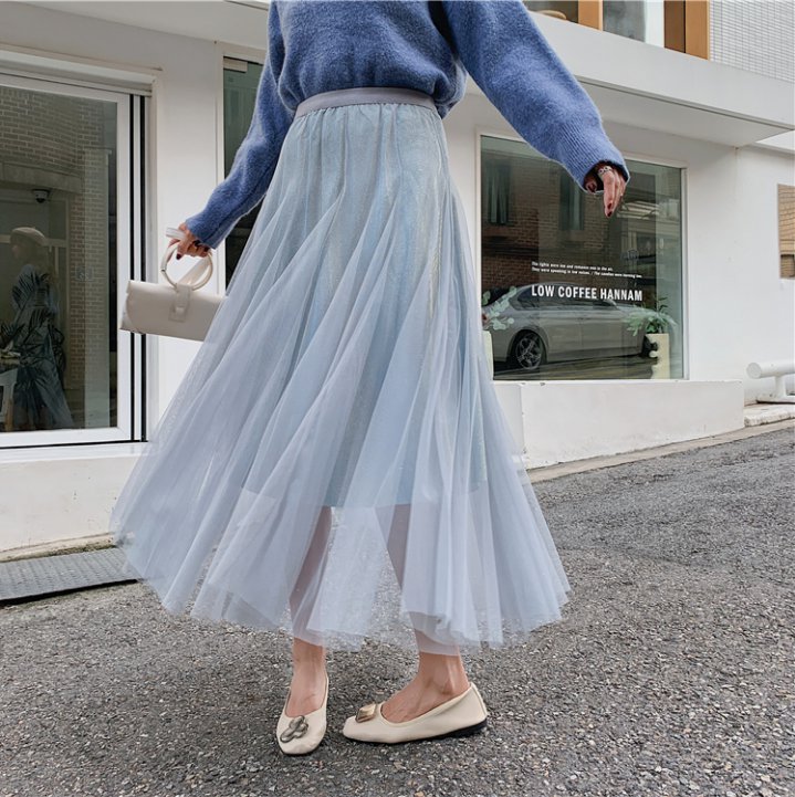 Autumn and winter gauze pleated long big skirt skirt