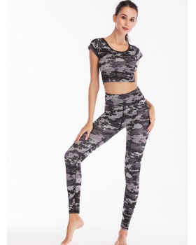 Fitness camouflage sexy sportswear 2pcs set for women