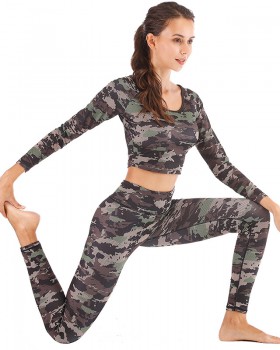 Sexy yoga camouflage slim sportswear 2pcs set for women