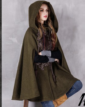 Embroidery woolen overcoat loose thick coat for women