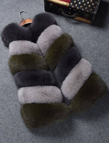 Long fox fur waistcoat winter slim coat for women
