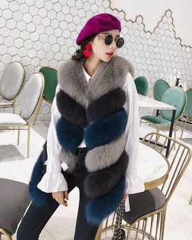 Long fox fur waistcoat winter slim coat for women