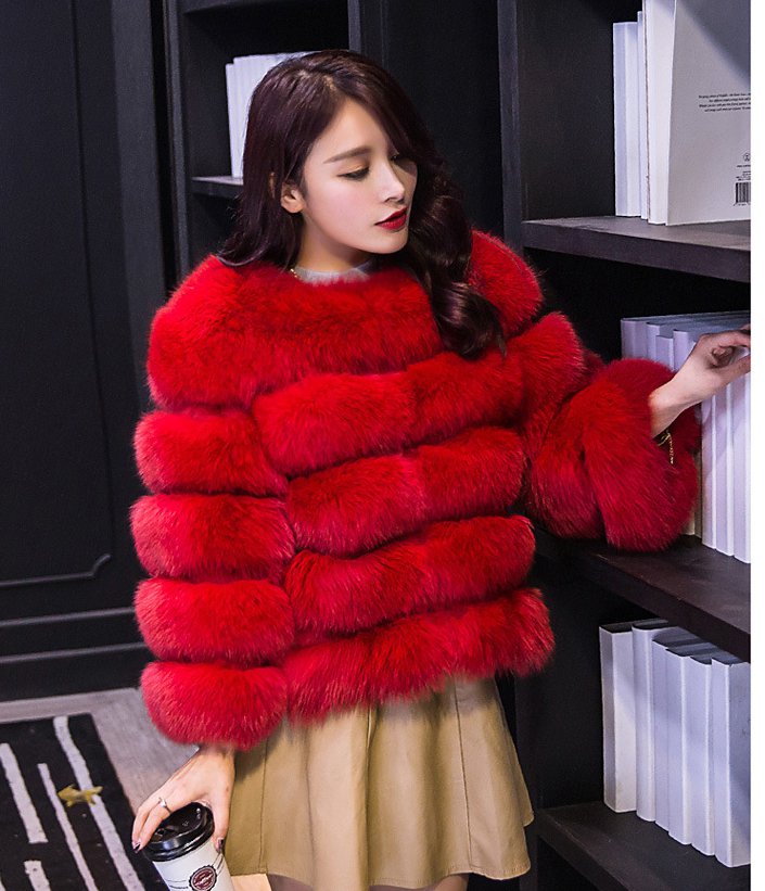 Short splice coat slim fur coat for women