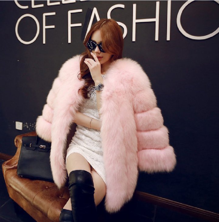 Long imitation of fox fur fur coat long sleeve overcoat