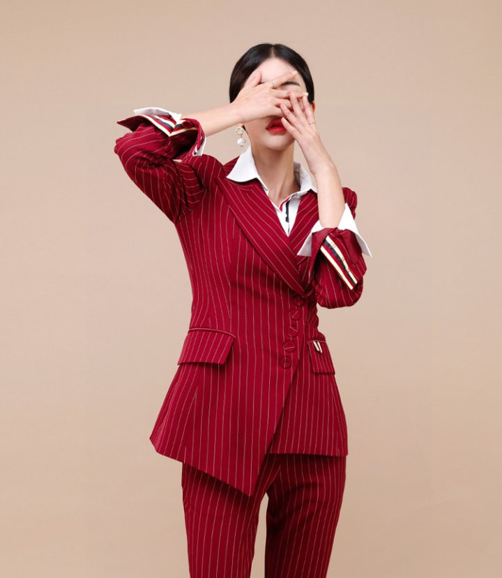 Stripe business suit temperament coat a set for women