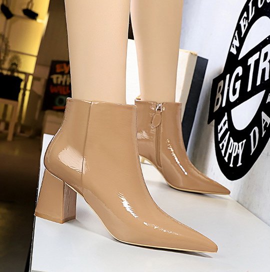 European style thick patent leather fashion short boots