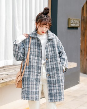 Woolen plaid winter overcoat thick loose woolen coat