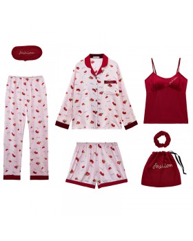 Korean style cotton ribbons pajamas 7pcs set for women