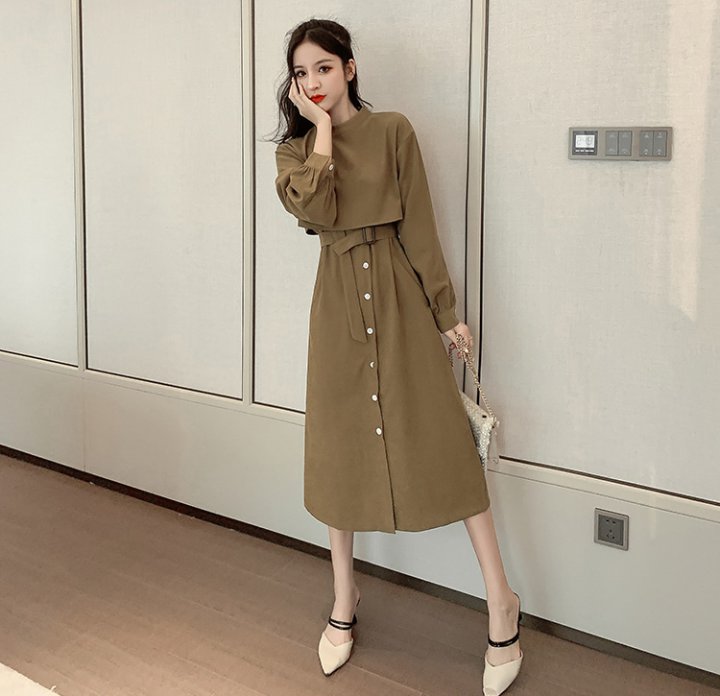 Round neck autumn and winter pure long sleeve dress