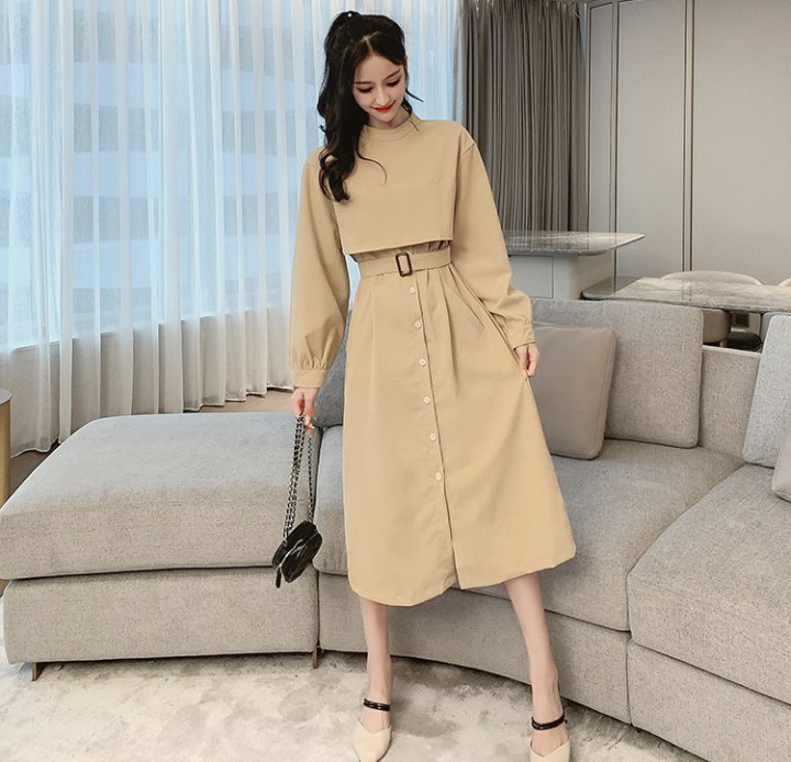 Round neck autumn and winter pure long sleeve dress