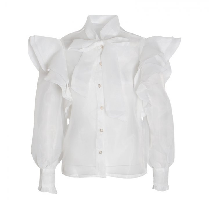 Bow sweet style shirt refreshing perspective tops for women