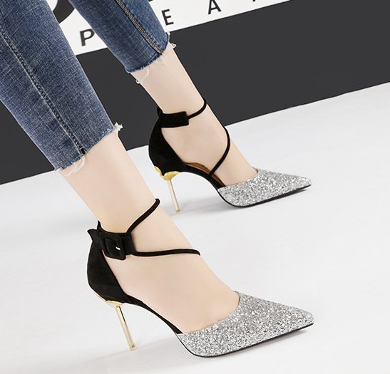Sequins high-heeled shoes European style sandals for women