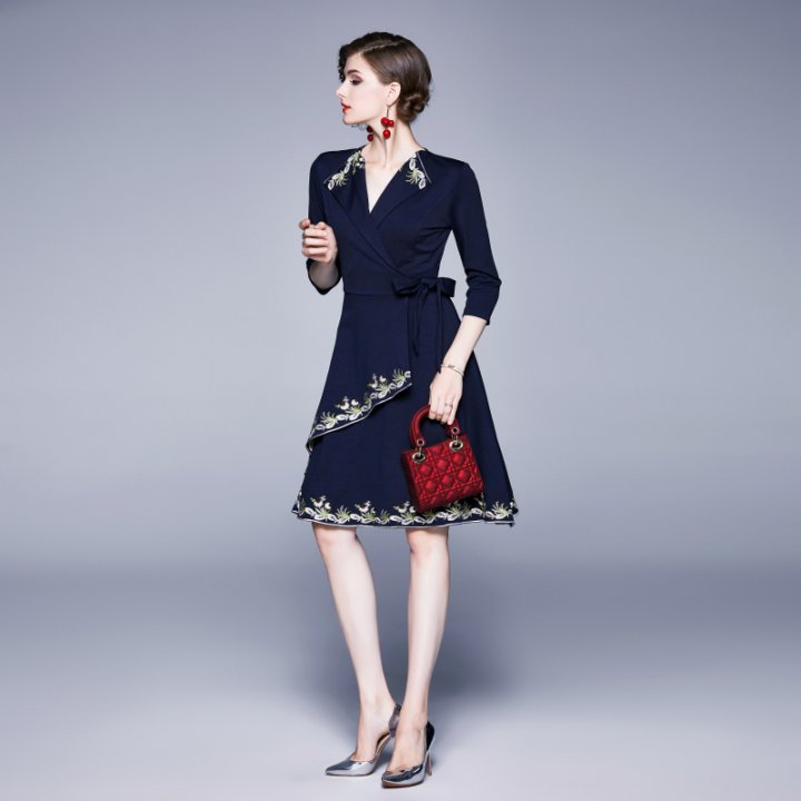 Long retro dress pinched waist business suit for women