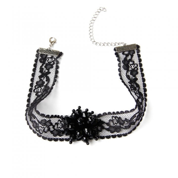 Chain crystal lace collar short black clavicle necklace