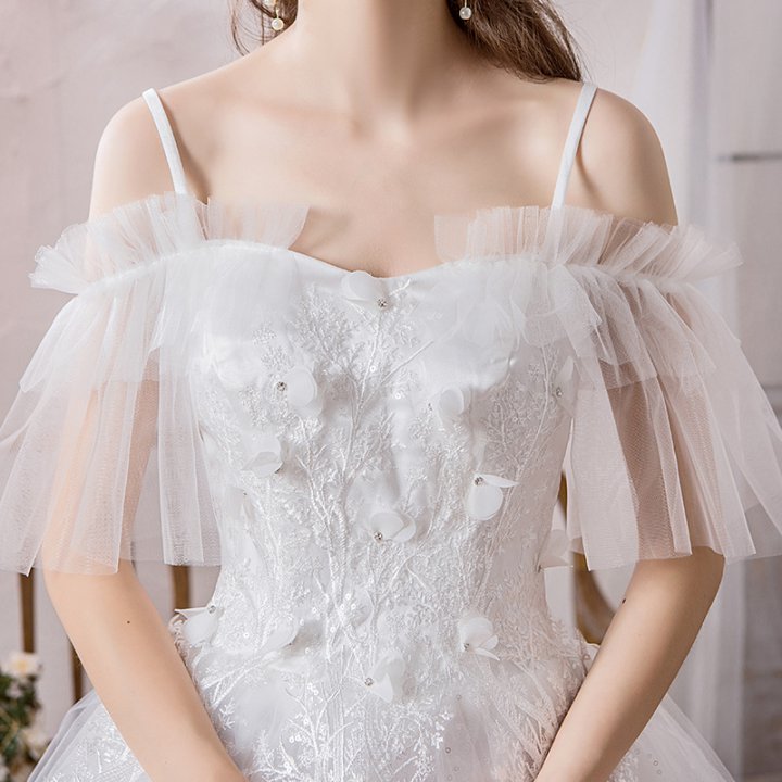 Flat shoulder formal dress France style wedding dress