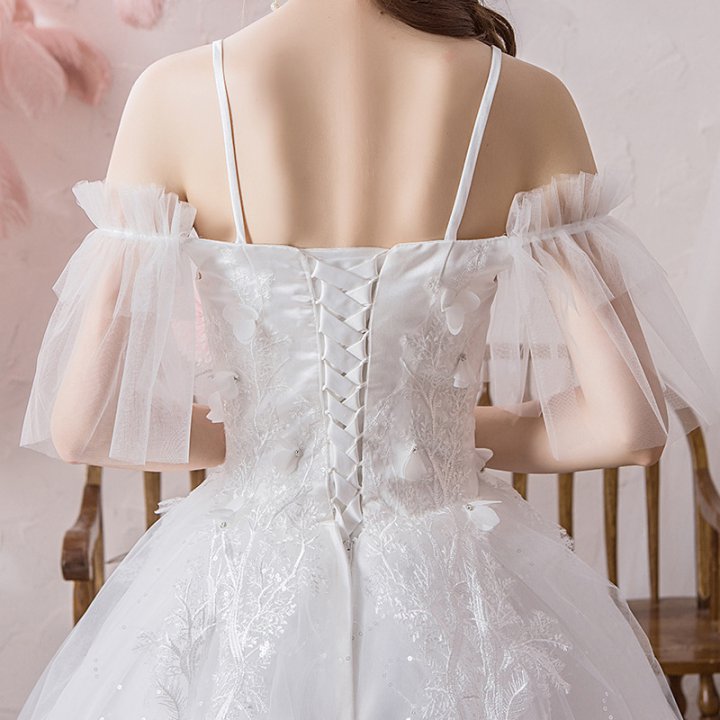 Flat shoulder formal dress France style wedding dress