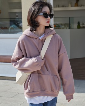Hooded plus velvet winter loose Korean style student coat