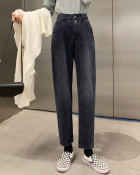 Loose high waist slim black-gray jeans for women