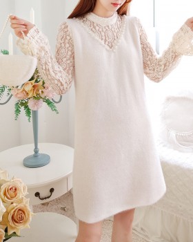 Lace beading bottoming splice dress