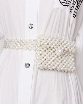 Mini all-match elasticity waist-bag weave pearl belt