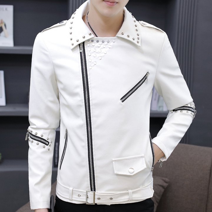 Slim handsome leather coat fashion jacket for men