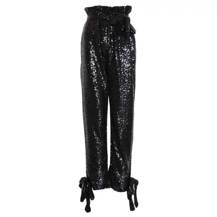 High waist street sequins splice long pants for women