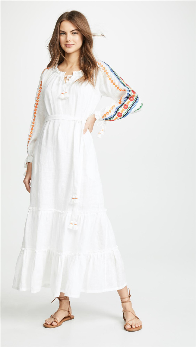 Tassels embroidery long long sleeve bandage dress